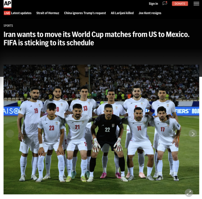 伊朗请求将2026世界杯小组赛移至墨西哥 国际足联